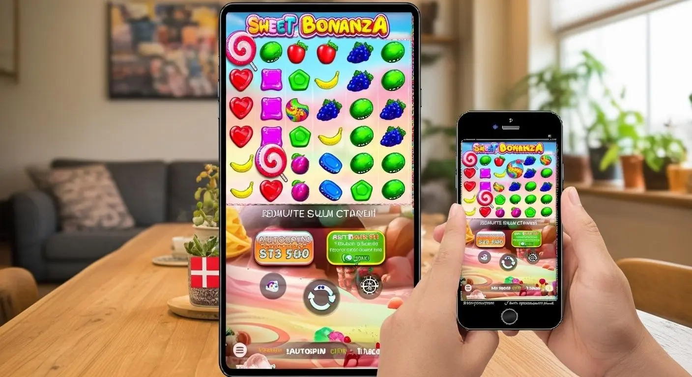 Tablet og mobil med farverig slot brugerflade