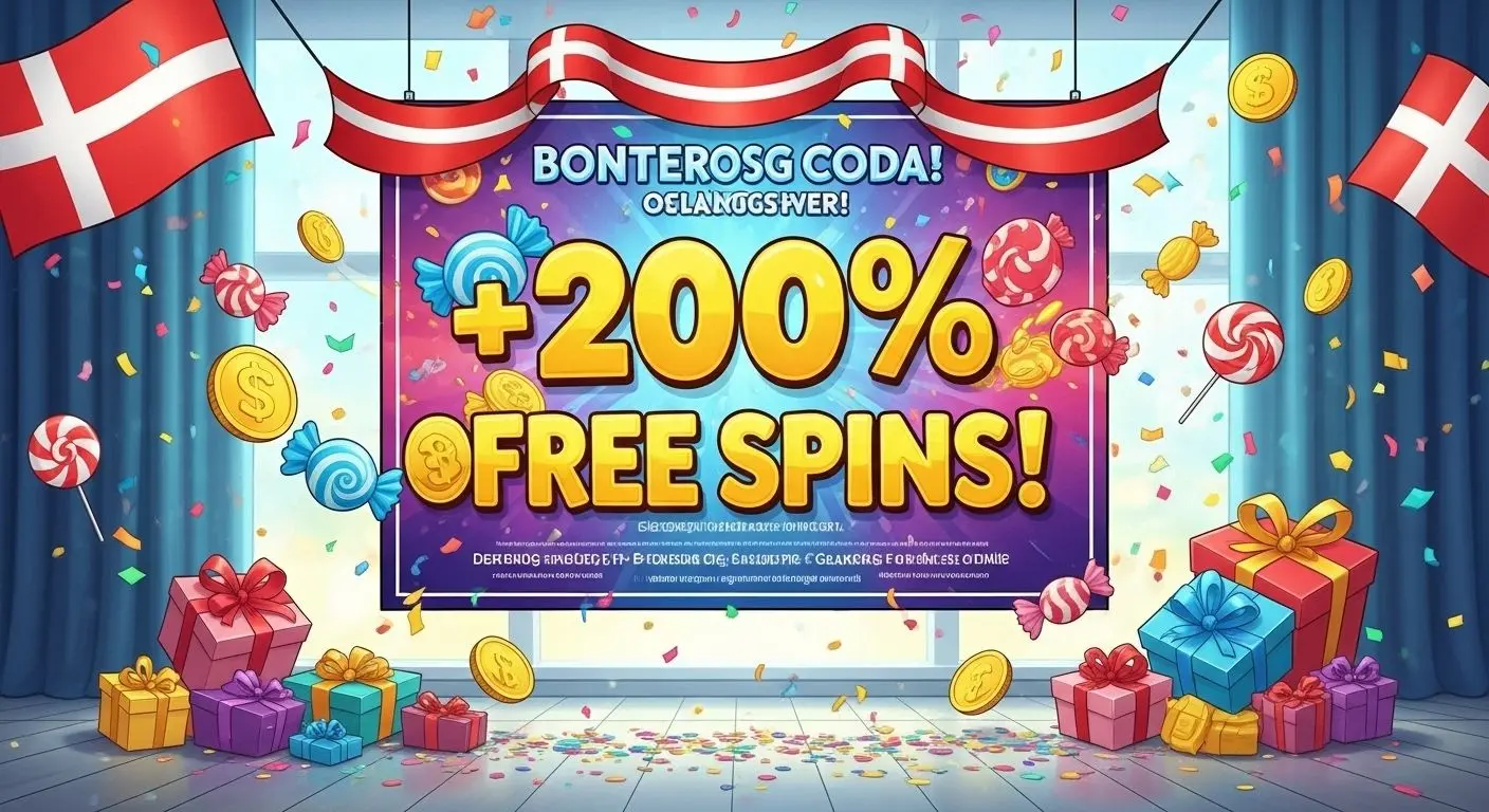 Reklameplakat med bonuskoder og danske flagdetaljer